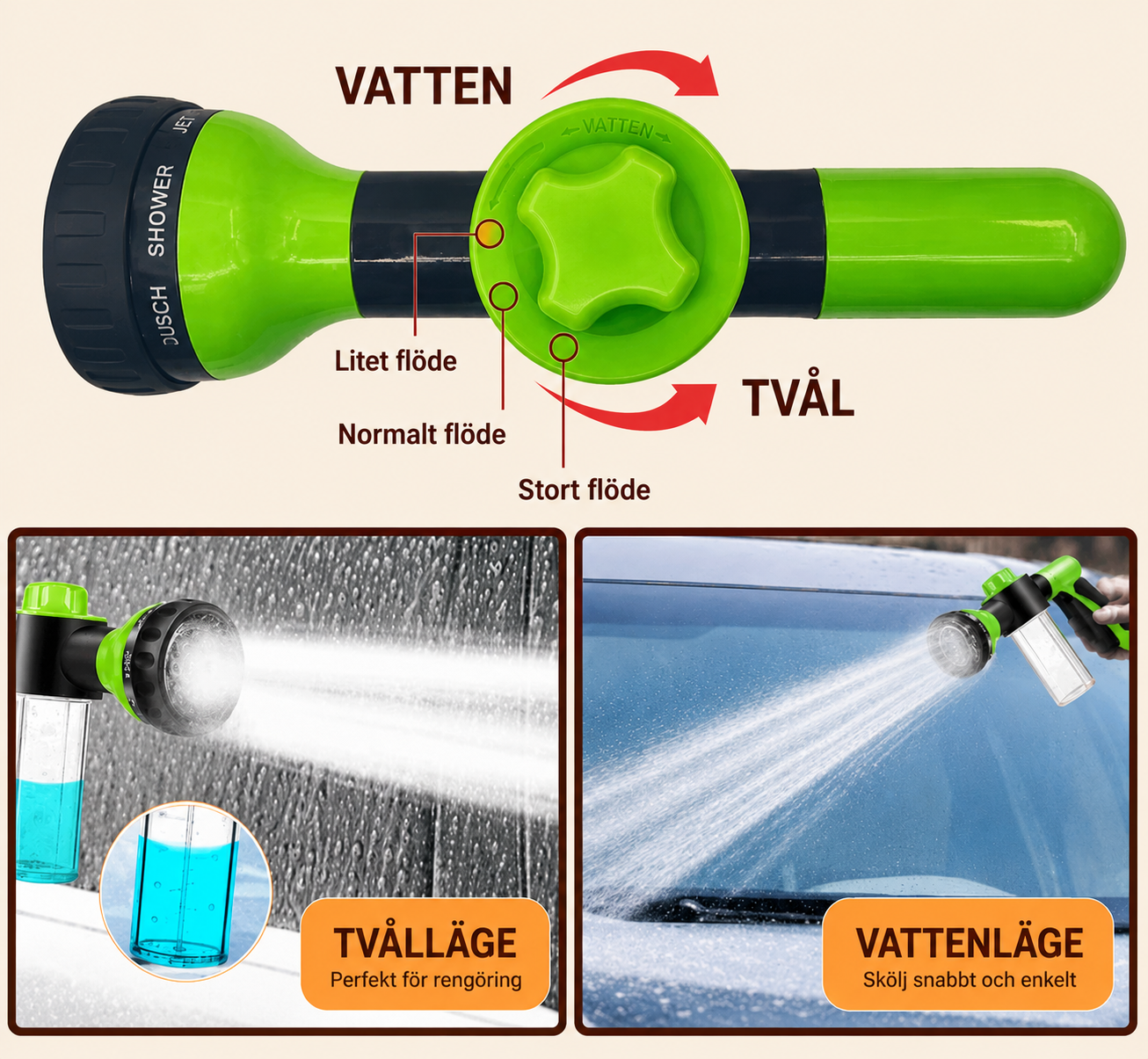 Vovvedusch – Skumspruta för hund | 8 spraylägen