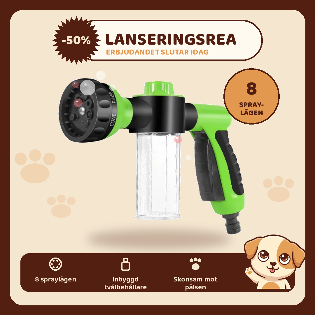 Vovvedusch – Skumspruta för hund | 8 spraylägen